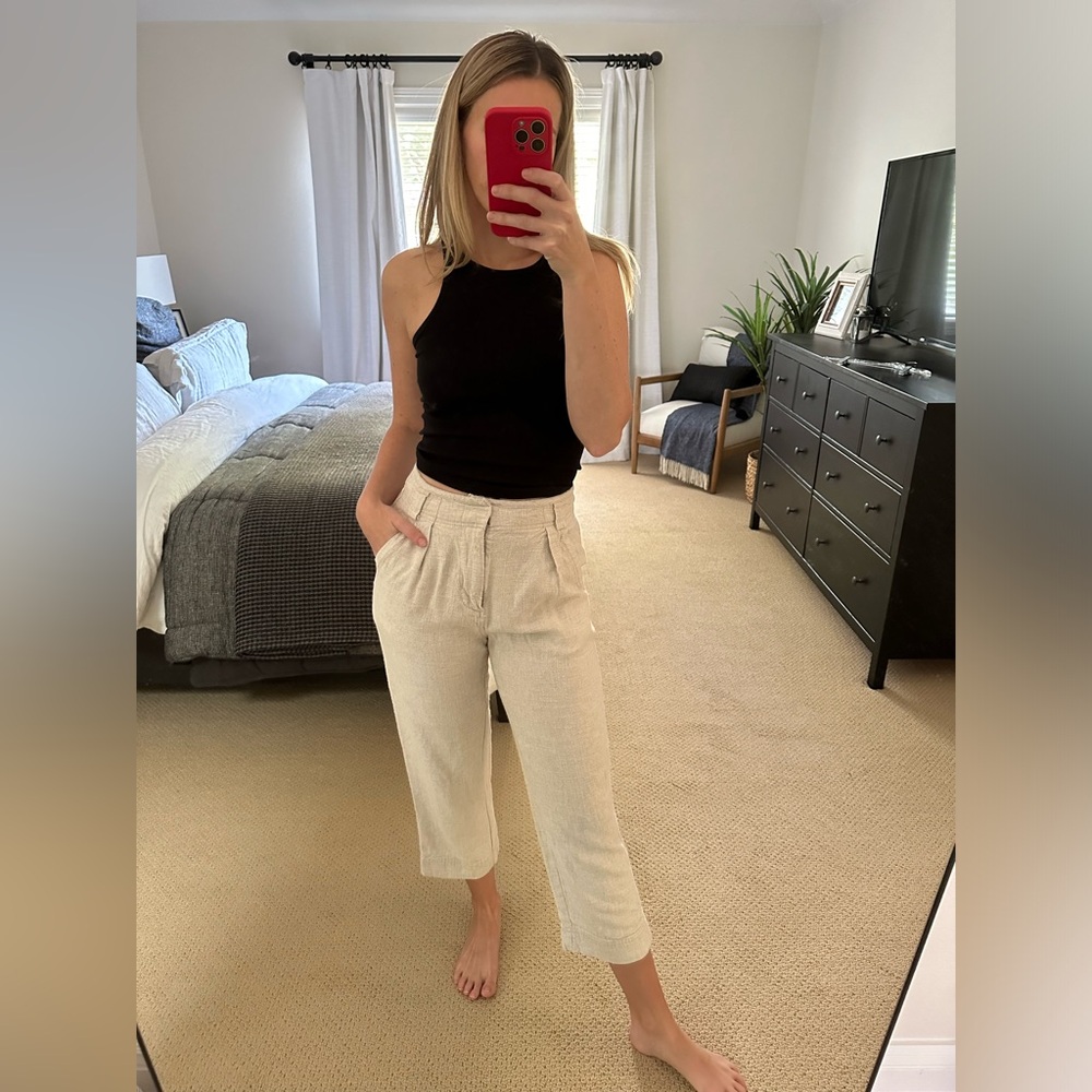 Free People Linen Blend Cropped Trouser Pant